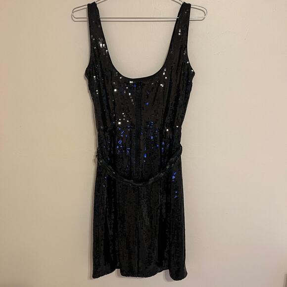 Maggy London Black Sequin Sleeveless Dress with Front Tie Size 10 - Picture 10 of 11